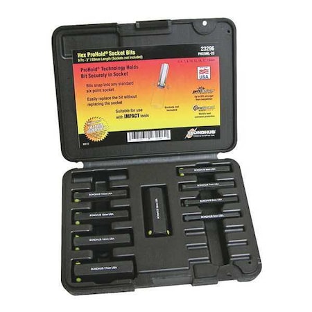 Bondhus ProHold Hex Bit Socket Set, 9 Piece 23296