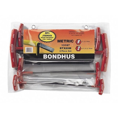 BONDHUS 8 Piece Metric T-Shape Hex Key Set, 13187 13187