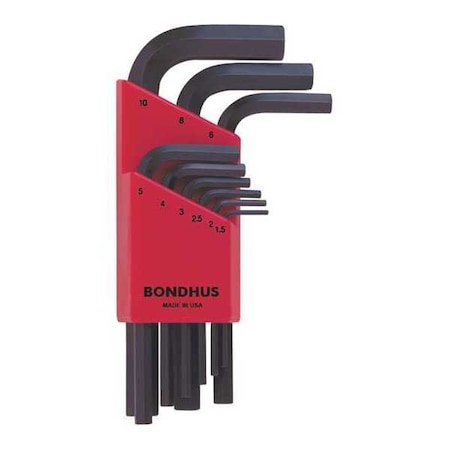 BONDHUS 9 Piece Metric L-Shape Hex Key Set, 12299 12299