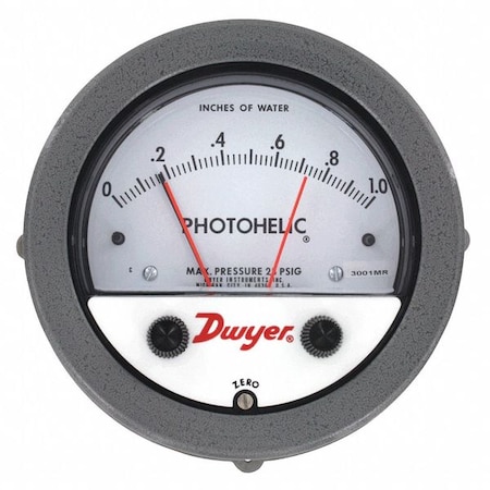 Dwyer Instruments Pressure switch/gage, range 0-2" w.c., .05 minor divisions. 3002MR