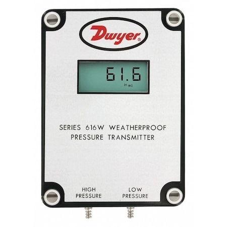 Dwyer Instruments Differential pressure transmitter, range 0-10" w.c., max. pressure 10 psig. 616W-3-LCD