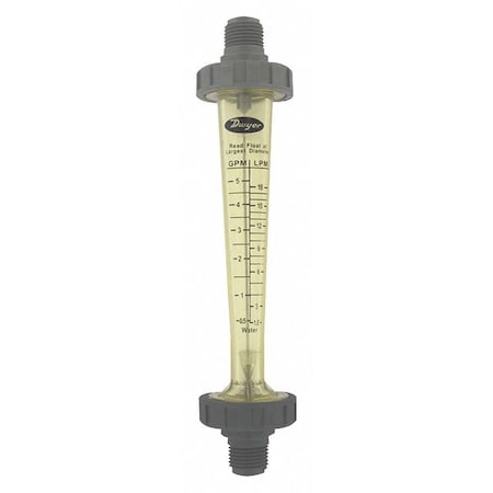 Dwyer Instruments Polycarbonate flowmeter, range 0.5-5 GPM (1.8-18 LPM) water, 1/2" male NPT, 316 SS float. LFMA-03-A2