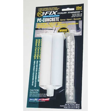 Pc Products Epoxy Adhesive, PC-Concrete Series, Gray, 3 oz, Dual-Cartridge, 1:01 Mix Ratio, 4 hr Functional Cure 070505
