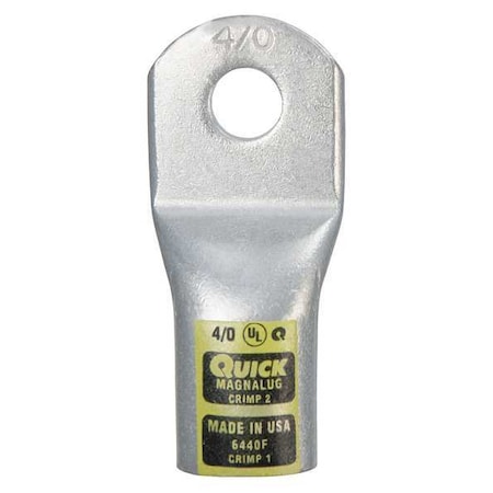 Fusion One-Hole Compression Lug, 4/0 AWG Max, 3/8 in Stud, Standard Barrel, Copper, Yellow 6440F