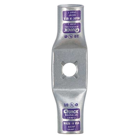 Fusion One-Hole Compression Lug, 3/0 AWG Max, 3/8 in Stud, Standard Barrel, Copper, Purple 6530F