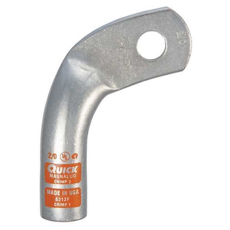 Fusion One-Hole Compression Lug, 2/0 AWG Max, 3/8 in Stud, Standard Barrel, Copper, Orange 6312F