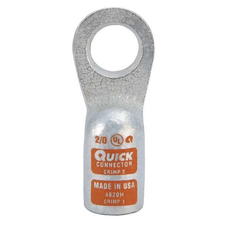 Fusion One-Hole Compression Lug, 2/0 AWG Max, 1/2 in Stud, Standard Barrel, Copper, Orange 4820H