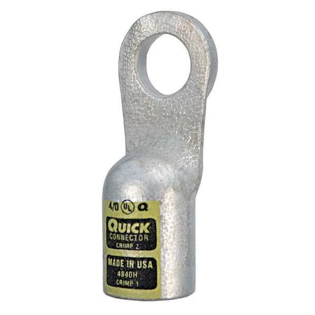 Fusion Lug Starter/Ground, 4/0 AWG Max, 1/2 in Stud, Standard Barrel, Copper, Yellow 4840H