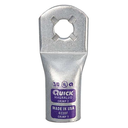 Fusion One-Hole Compression Lug, 3/0 AWG Max, 3/8 in Stud, Standard Barrel, Copper, Purple 6230F