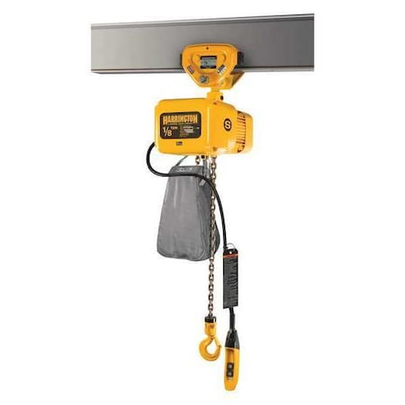 Harrington Electric Chain Hoist, 250 lb, 10 ft, Push Trolley, 208-230/460V AC, Yellow NERP001H-10