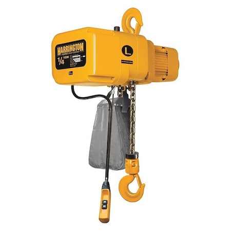 HARRINGTON Electric Chain Hoist, 500 lb, 15 ft, Hook Mounted - No Trolley, Yellow NER003S-15