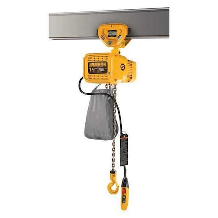 Harrington Electric Chain Hoist, 3,000 lb, 20 ft, Push Trolley, 230V AC, Yellow NERP015SD-20 / 230v