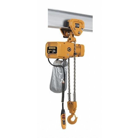 Harrington Electric Chain Hoist, 4,000 lb, 20 ft, Push Trolley, 460V AC, Yellow NERP020CD-20 / 460v