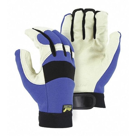 Majestic Glove Mechanics Gloves, Grain Pigskin Leather Palm, L, Blue/White 2152/10