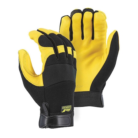 Majestic Glove Leather Gloves, Deer Skin Leather Palm, L, Black/Gold 2150/10