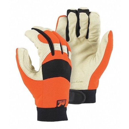 Majestic Glove Mechanics Gloves, Grain Pigskin Leather Palm, XS, Beige/Orange 2152THV/7