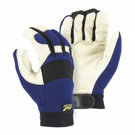 Majestic Glove Mechanics Gloves, Grain Pigskin Leather Palm, XL, Beige/Blue 2152T/11