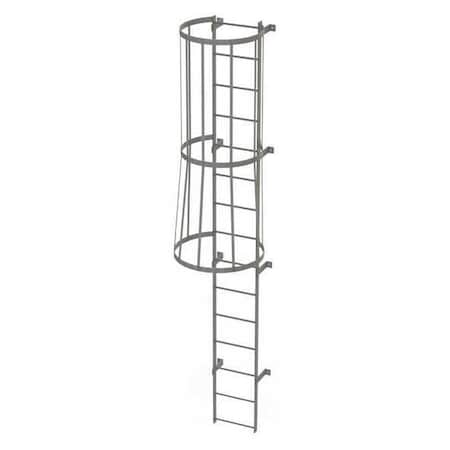 Tri-Arc 14 ft Overall H, Fixed Ladder with Safety Cage, Steel, 15 Steps, Top Exit, 500 lb Load Capacity WLFC1115