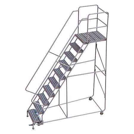 Tri-Arc 132 in H Aluminum Rolling Ladder, 10 Steps, 350 lb Load Capacity WLAR110244