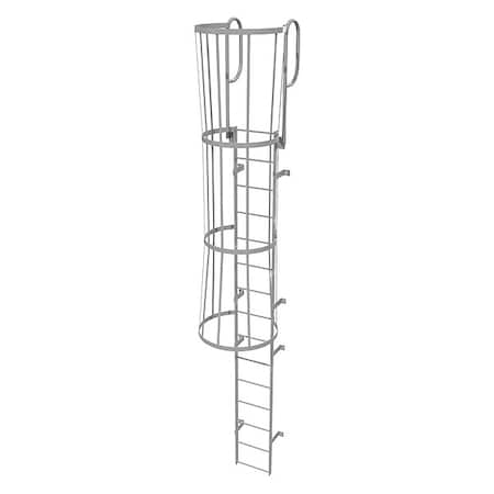 TRI-ARC 18 ft Fixed Ladder with Safety Cage, Steel, 15 Steps, Top Exit, Gray Powder Coated Finish WLFC1215