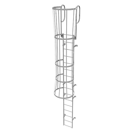 TRI-ARC 19 ft Fixed Ladder with Safety Cage, Steel, 16 Steps, Top Exit, Gray Powder Coated Finish WLFC1216