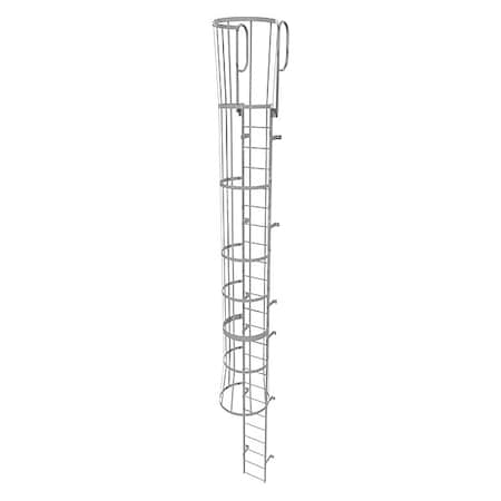 TRI-ARC 27 ft Fixed Ladder with Safety Cage, Steel, 24 Steps, Top Exit, Gray Powder Coated Finish WLFC1224