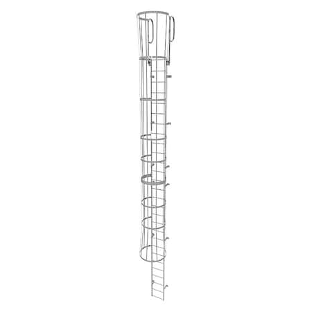 TRI-ARC 31 ft Fixed Ladder with Safety Cage, Steel, 28 Steps, Top Exit, Gray Powder Coated Finish WLFC1228