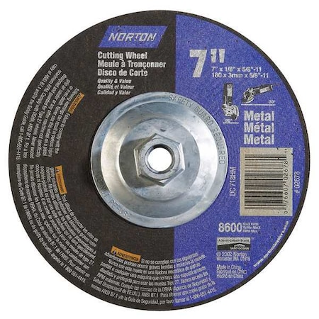 Norton Abrasives Cut-Off & Grinding Wheel, Type 27, 7 in Dia, 0.125 in Thick, 5/8"-11 Arbor Hole Size, 24 Grit 07660702678