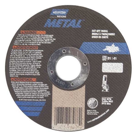 Norton Abrasives Abrasive Cut-Off Wheel, Type 1, 4 in Dia, 0.04 in Thick, 5/8 in Arbor Hole Size, Aluminum Oxide 07660701616