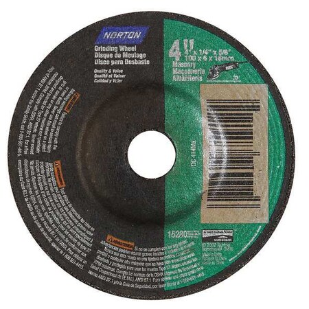 Norton Abrasives Depressed Center Wheels, Type 27, 4 in Dia, 1/4" Thick, 5/8" Arbor Hole Size, Silicon Carbide 66252842010