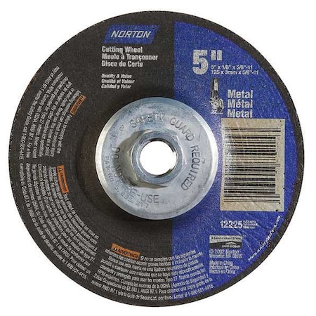 Norton Abrasives Cut-Off & Grinding Wheel, Type 27, 5 in Dia, 0.125 in Thick, 5/8"-11 Arbor Hole Size, 24 Grit 66252843615