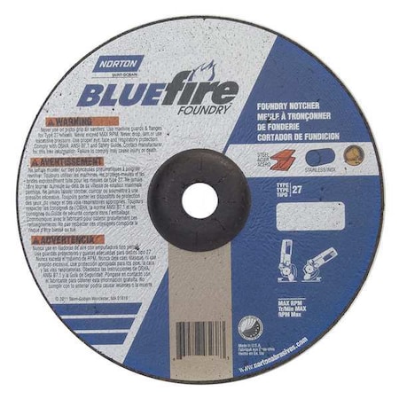 Norton Abrasives Cut-Off & Grinding Wheel, Type 27, 7 in Dia, 0.125 in Thick, 7/8 in Arbor Hole Size, 24 Grit 66252915526