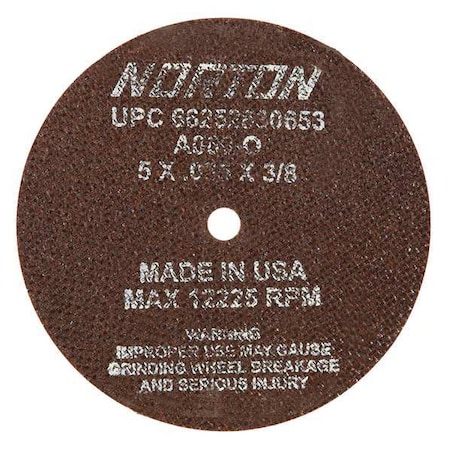 Norton Abrasives Abrasive Cut-Off Wheel, Type 1, 5 in Dia, 0.035 in Thick, 3/8 in Arbor Hole Size, Aluminum Oxide 66252830653