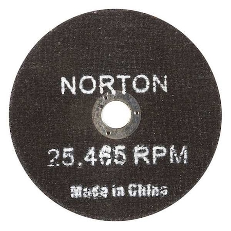 Norton Abrasives Abrasive Cut-Off Wheel, Type 1, 3 in Dia, 0.0625 in Thick, 3/8 in Arbor Hole Size, Aluminum Oxide 66252835553