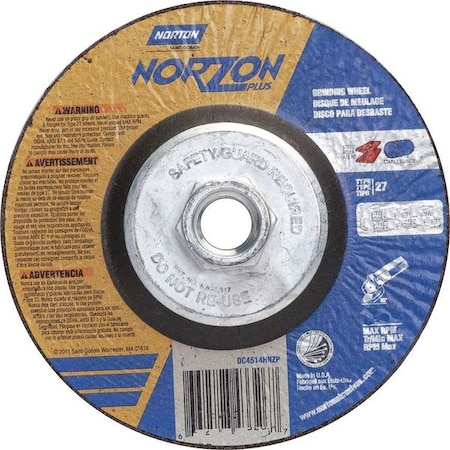 Norton Abrasives Cut-Off & Grinding Wheel, Type 27, 6 in Dia, 0.125 in Thick, 5/8"-11 Arbor Hole Size, Ceramic 66252841891