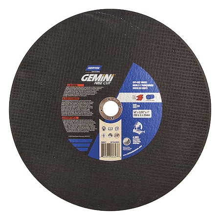 Norton Abrasives Abrasive Cut-Off Wheel, Type 1, 14 in Dia, 0.0938 in Thick, 1 in Arbor Hole Size, Aluminum Oxide 66253306627