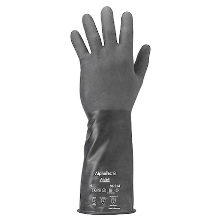 Ansell AlphaTec Chemical Resistant Gloves, Butyl, 14 in L, 14 mil, Black, 8, 1 PR 38-514