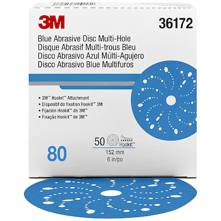 3M Hook-and-Loop Sanding Disc, Ceramic, 80 Grit, Coated Type, 321U 36172