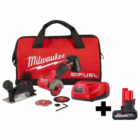 Milwaukee Tool M12 FUEL 3" Compact Cut Off Tool - Kit + M12 HIGH OUTPUT XC5.0 Battery Pack 2522-21XC, 48-11-2450