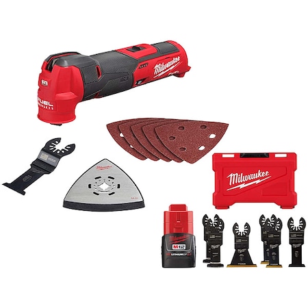 Milwaukee Tool M12 FUEL Oscillating Multi-Tool + OPEN-LOK Multi-Tool Blade Variety Kit 6PC + M12 CP2.0 Battery 2526-20, 48-11-2420, 49-10-9112