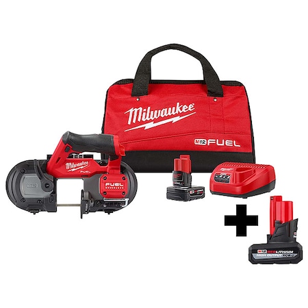 Milwaukee Tool M12 FUEL Compact Band Saw Kit + M12 HIGH OUTPUT XC5.0 Battery Pack 2529-21XC, 48-11-2450