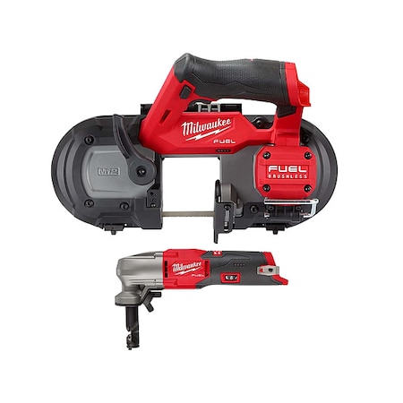 Milwaukee Tool M12 FUEL 16 Gauge Variable Speed Nibbler + M12 FUEL Compact Band Saw 2529-20, 2476-20