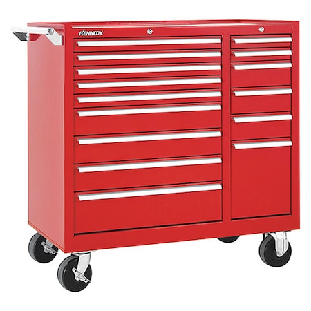 Kennedy K1800 Series Rolling Tool Cabinet, 15 Drawer, Red, Steel, 39-1/2 in W x 18 in D x 39 in H 315XR