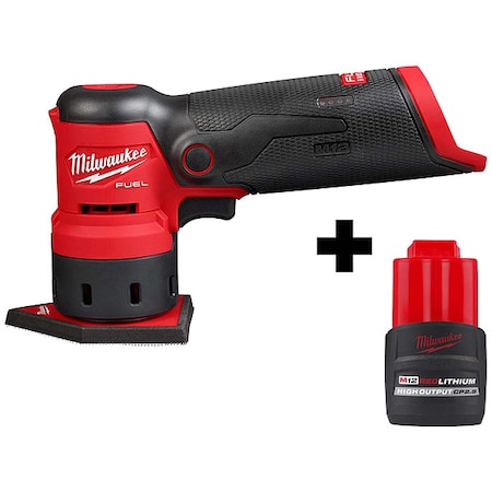 Milwaukee Tool M12 FUEL Orbital Detail Sander + M12 HIGH OUTPUT CP2.5 Battery Pack 2531-20, 48-11-2425