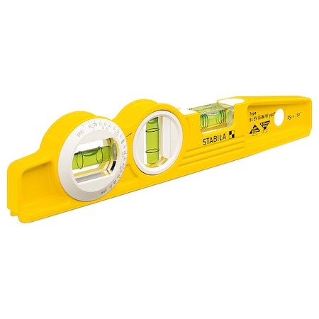 Stabila Torpedo Level, Aluminum, 10 in L, 3 Vials 25360