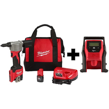 Milwaukee Tool M12 Rivet Tool Kit + M12 Compact Inflator 2550-22, 2475-20