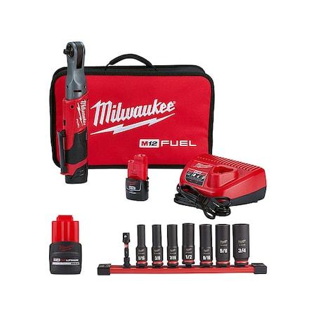Milwaukee Tool Ratchet Kit, Pistol Grip Handle, 12V DC, 2557-22, 48-11-2425, 49-66-7024 2557-22, 48-11-2425, 49-66-7024