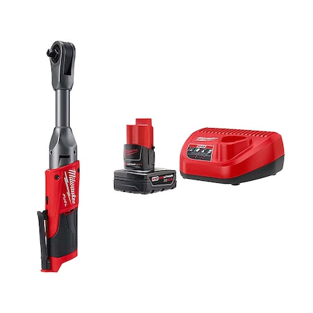 Milwaukee Tool M12 FUEL 3/8" Extended Reach Ratchet + M12 XC4.0 Starter Kit 2560-20, 48-59-2440