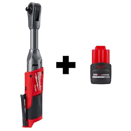 Milwaukee Tool M12 FUEL 3/8" Extended Reach Ratchet + M12 HIGH OUTPUT CP2.5 Battery Pack 2560-20, 48-11-2425