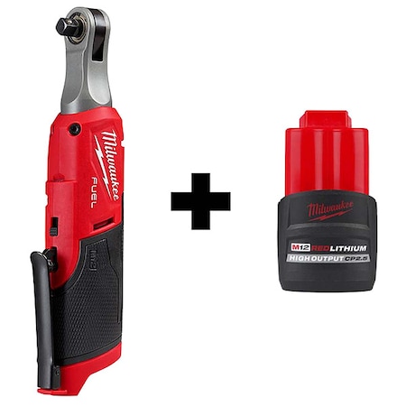 Milwaukee Tool M12 FUEL 3/8" High Speed Ratchet + M12 HIGH OUTPUT CP2.5 Battery Pack 2567-20, 48-11-2425